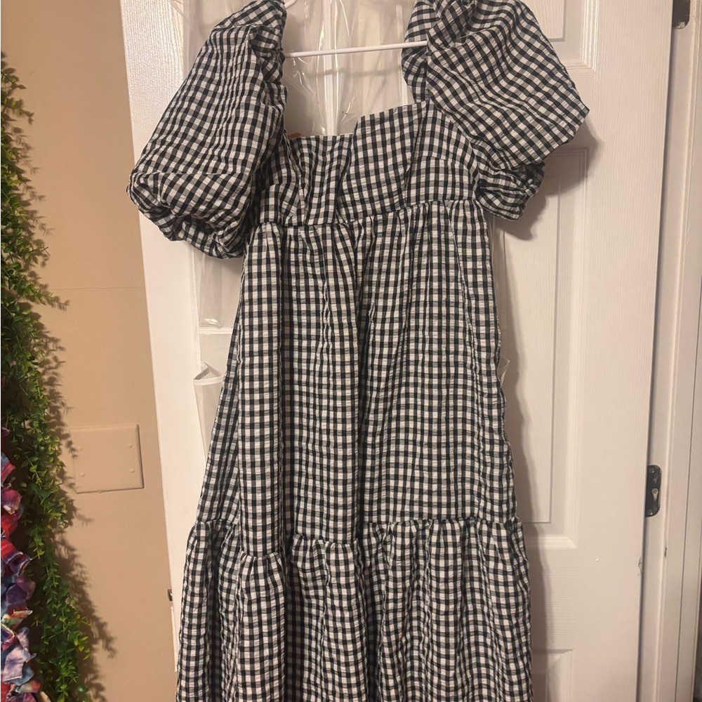 SHEIN Black and White Gingham Maxi Dress